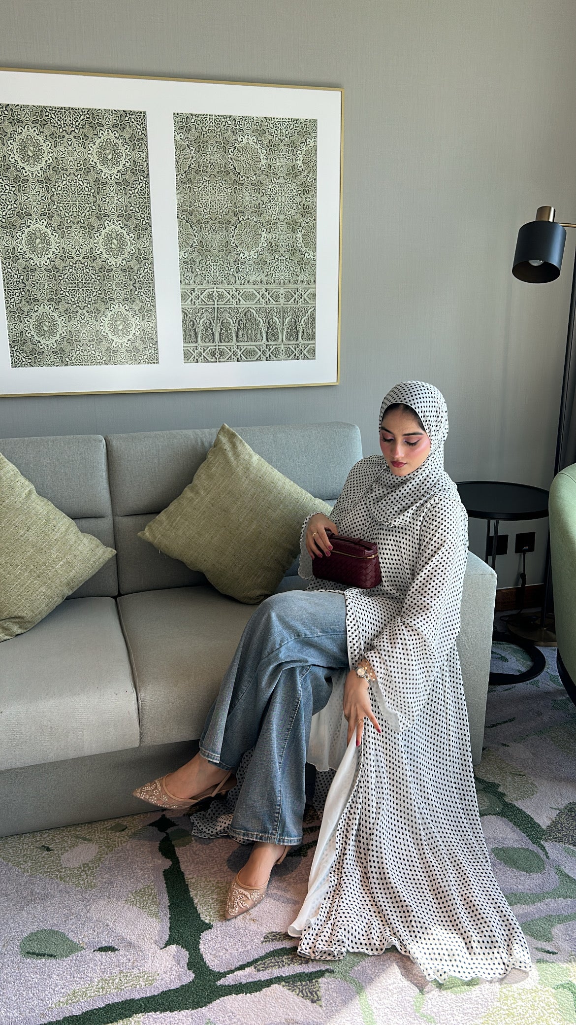 White polka dot abaya