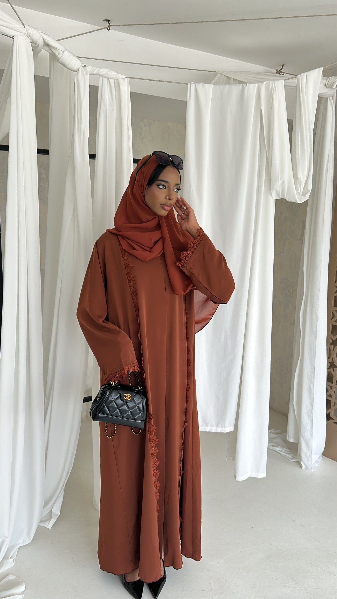 Lace abaya-Burnt Orange