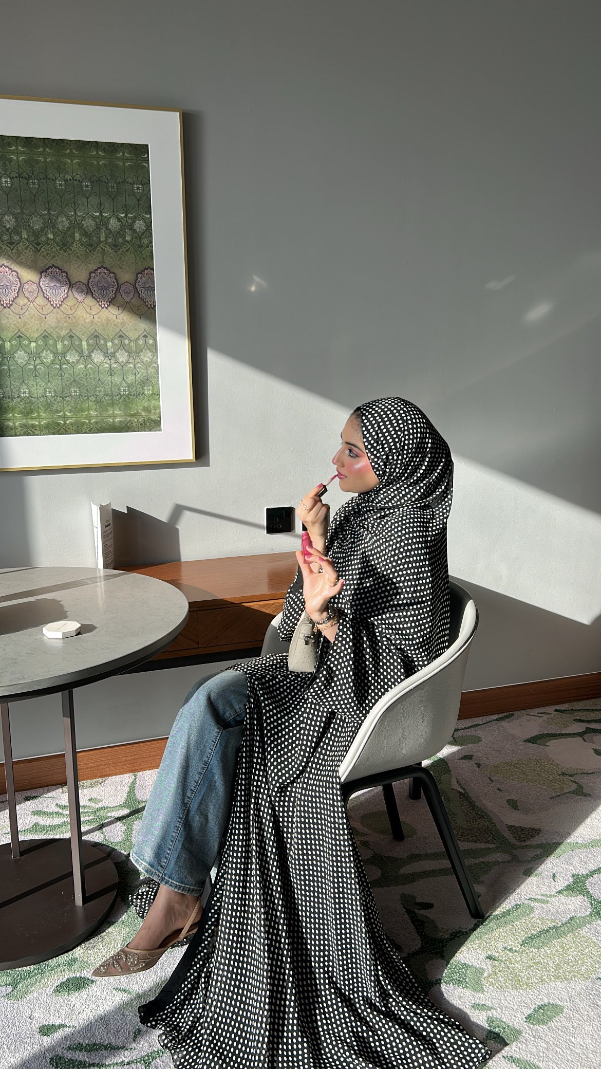 Black polka dot abaya