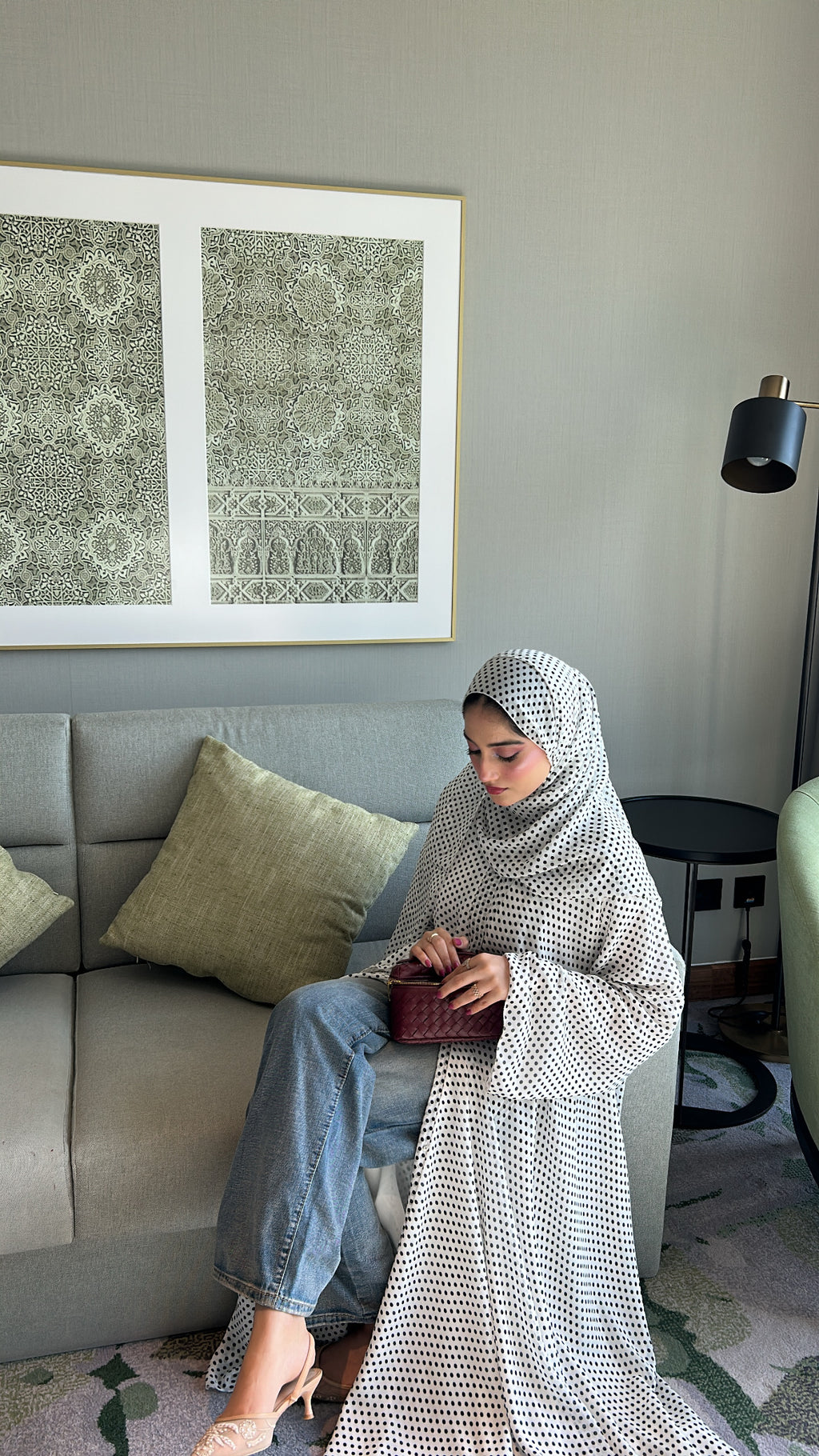 White polka dot abaya