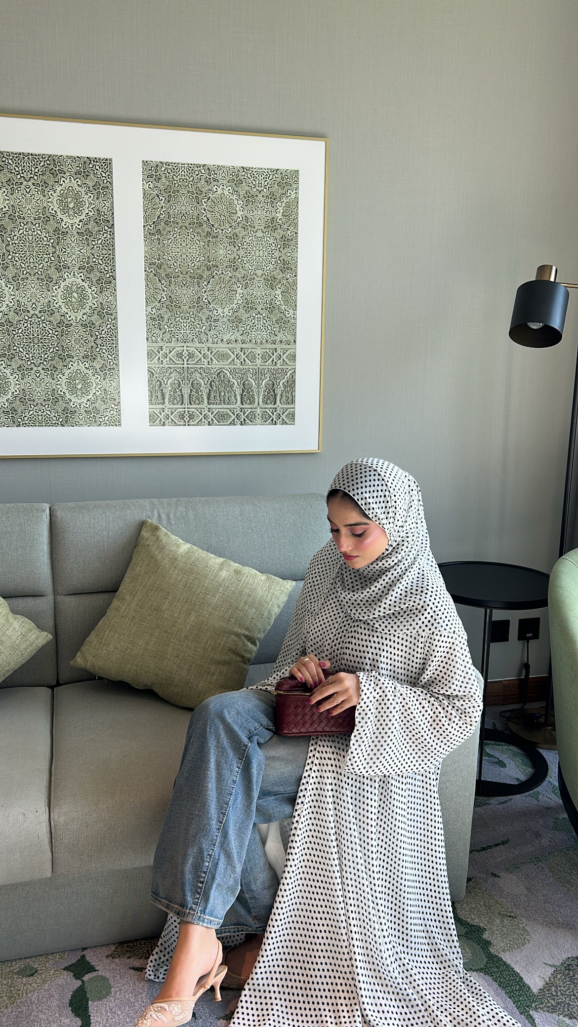 White polka dot abaya