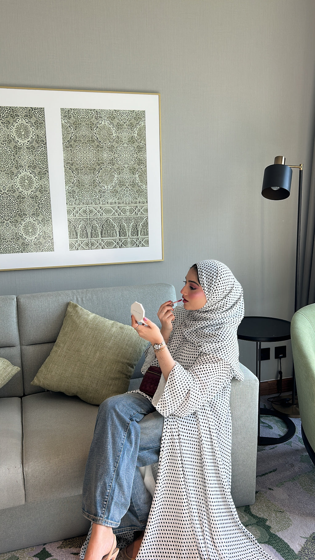 White polka dot abaya