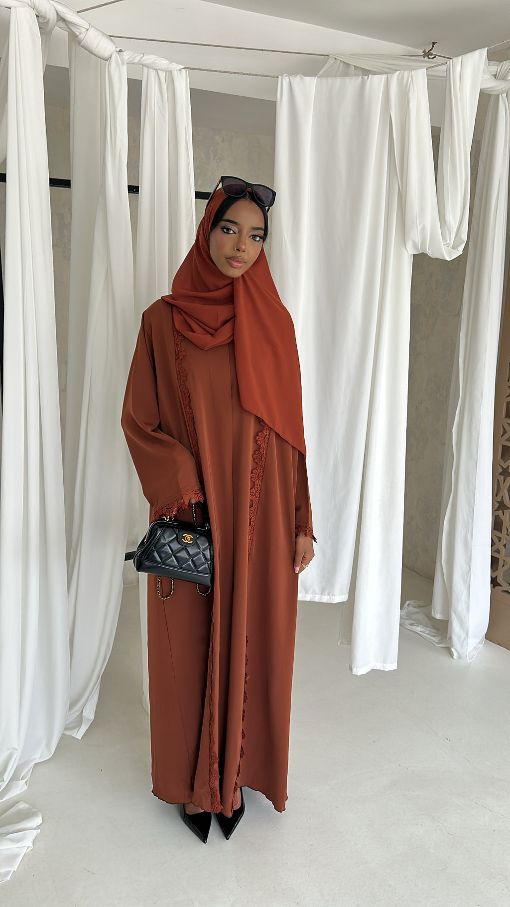Lace abaya-Burnt Orange