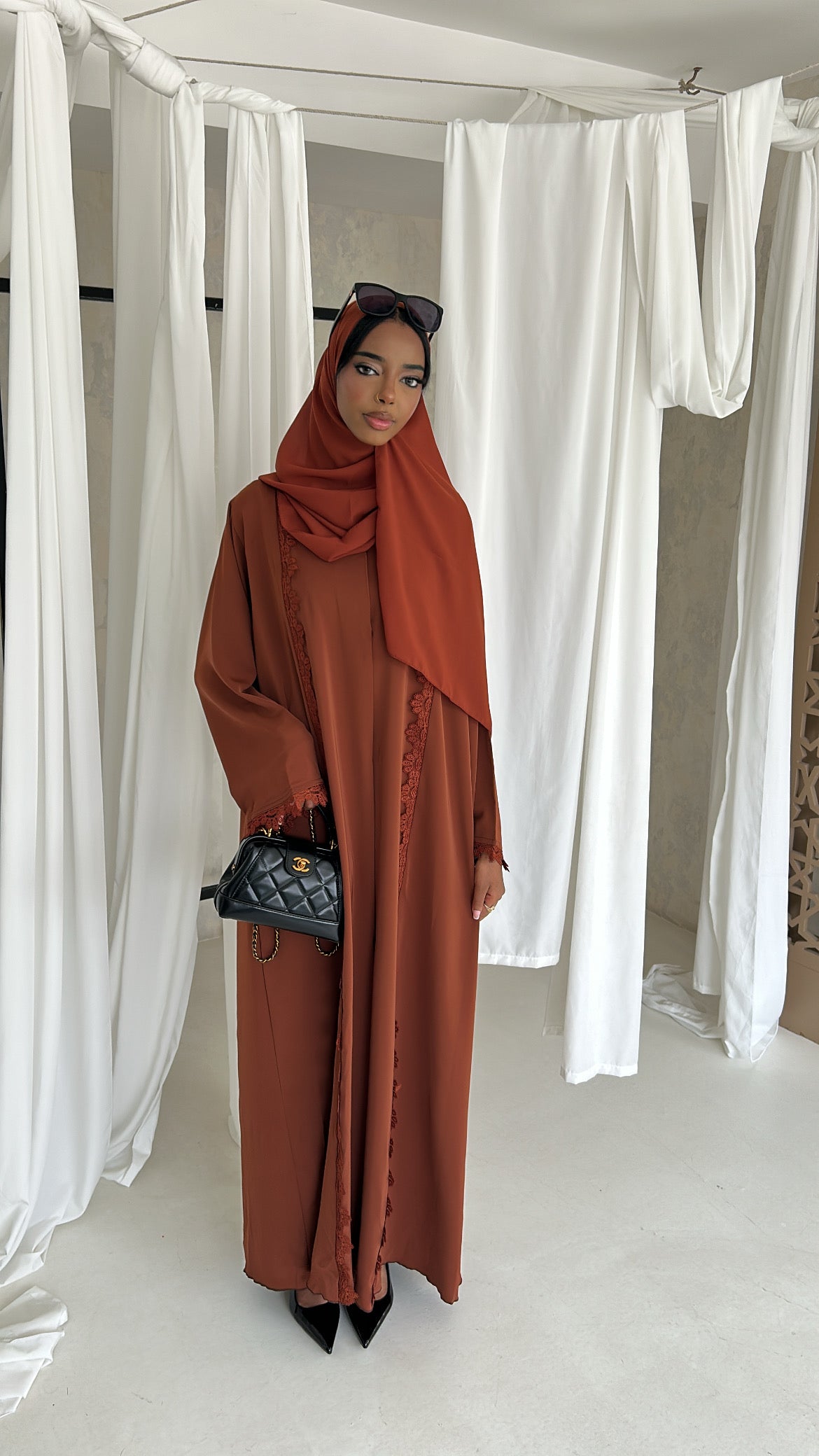 Lace abaya-Burnt Orange