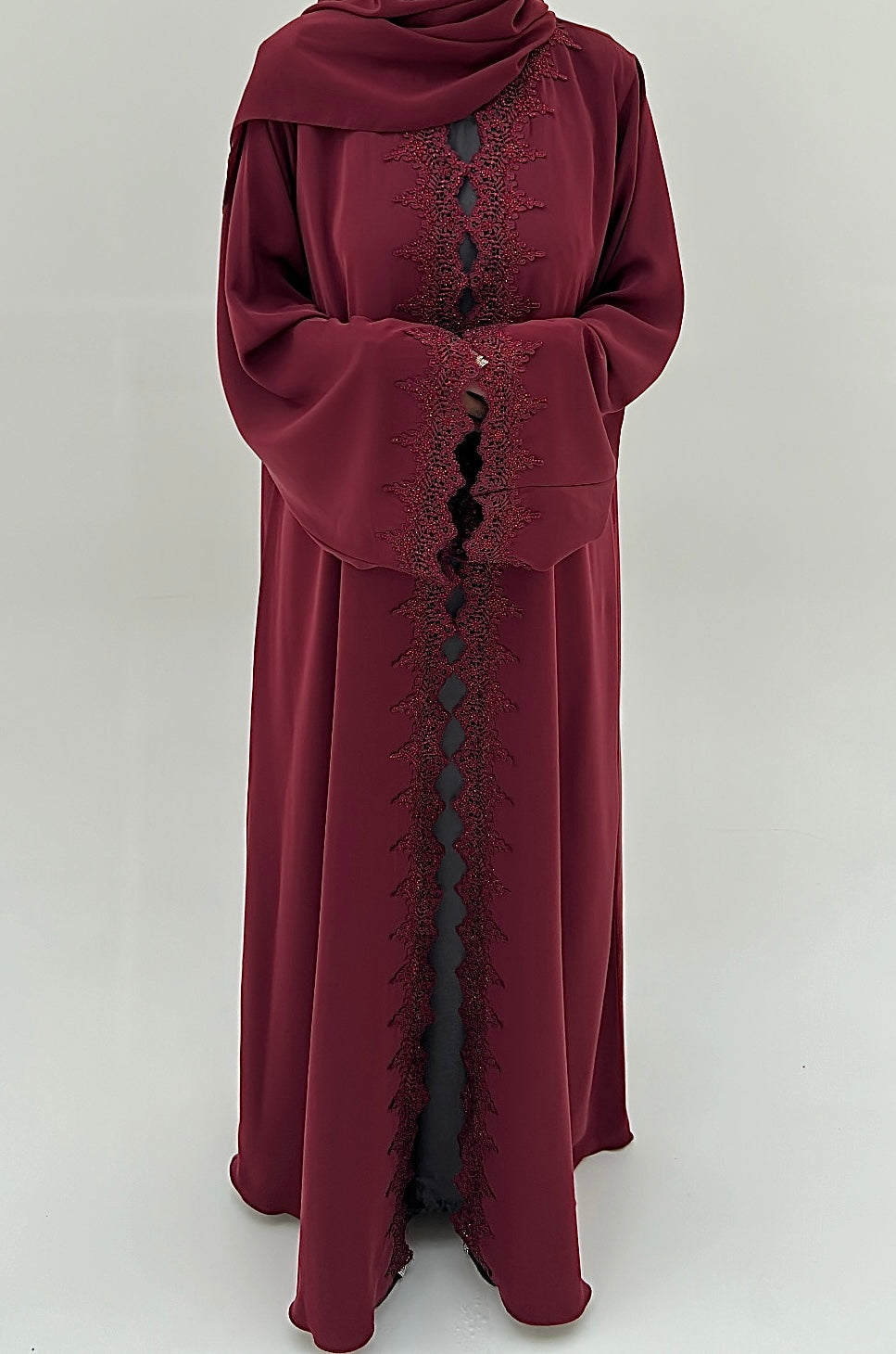 Dark maroon lace abaya