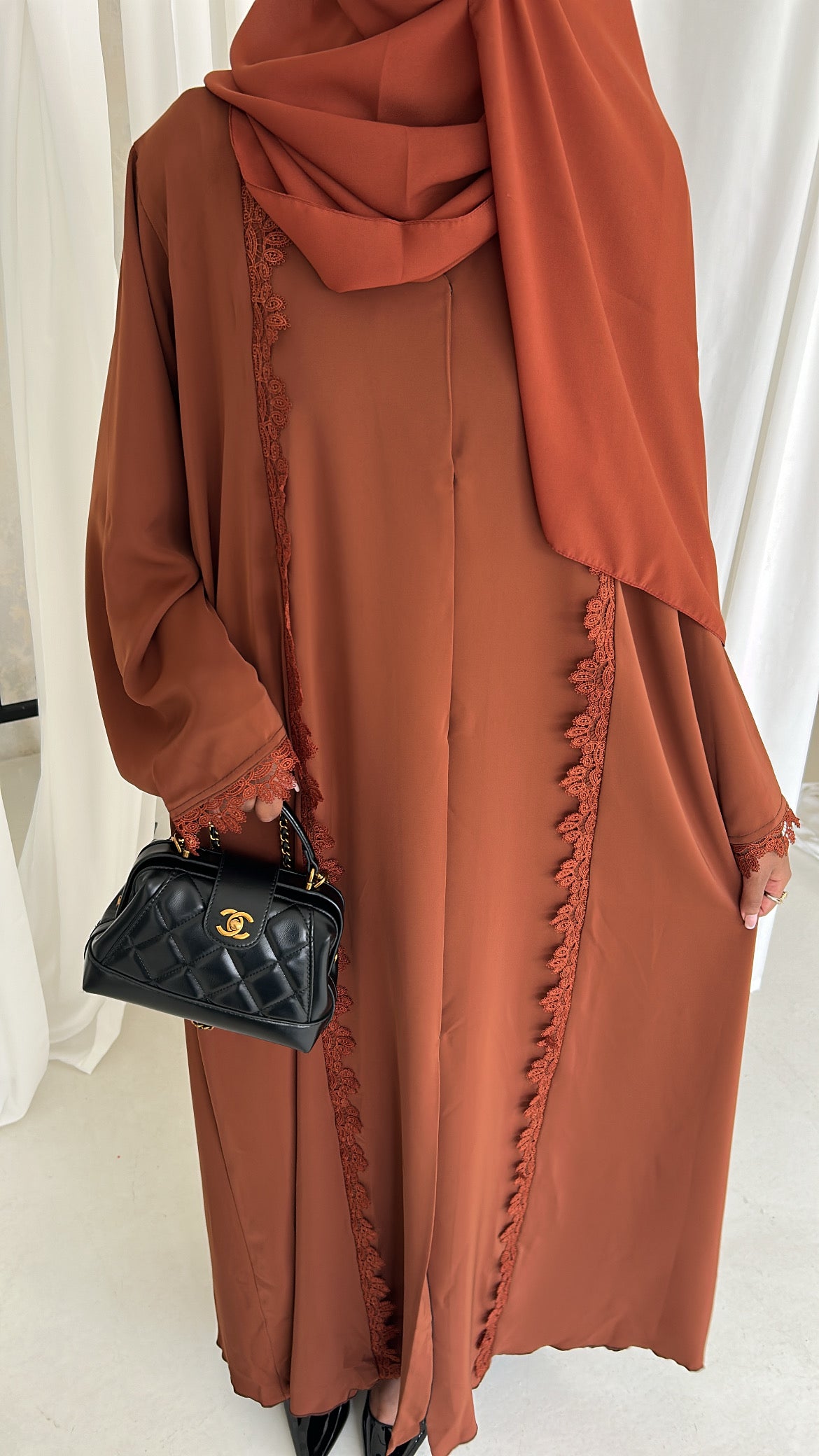 Lace abaya-Burnt Orange
