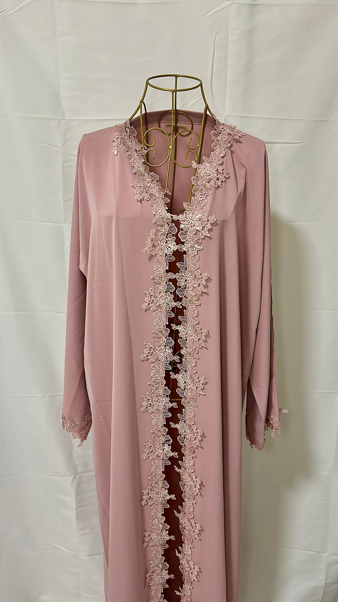 Amira soft pink lace abaya