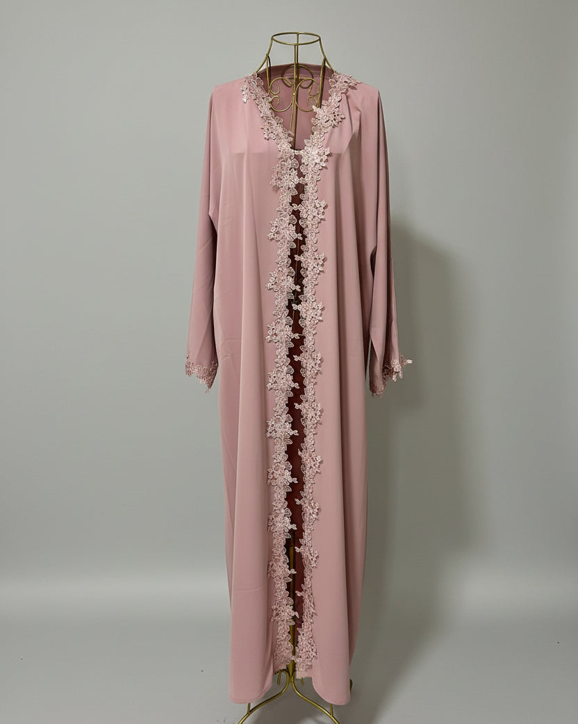Amira soft pink lace abaya