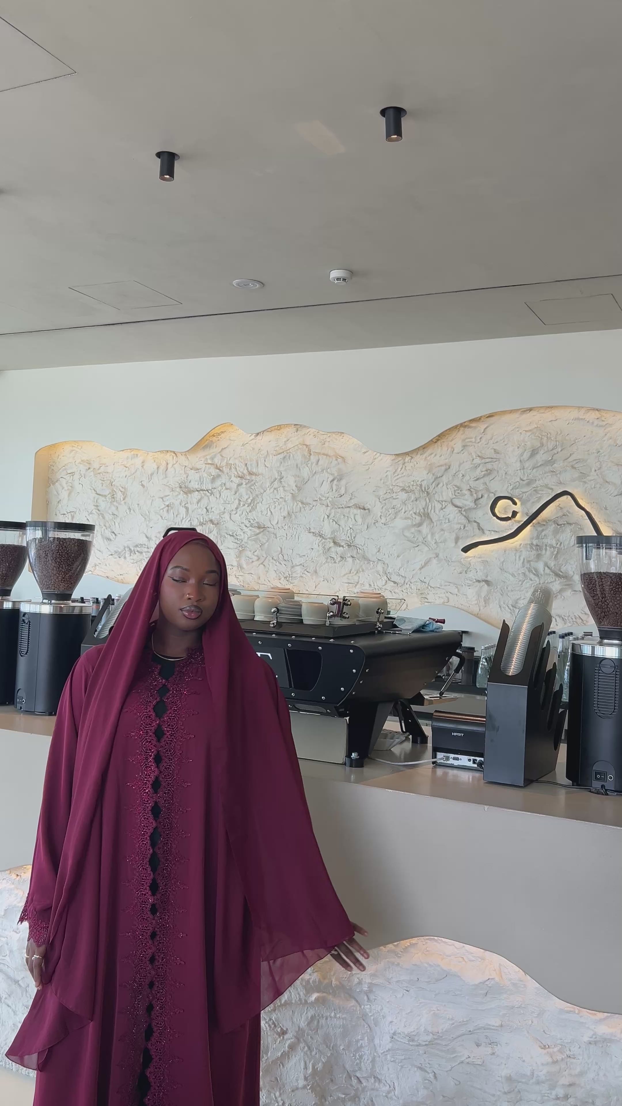 Dark maroon lace abaya