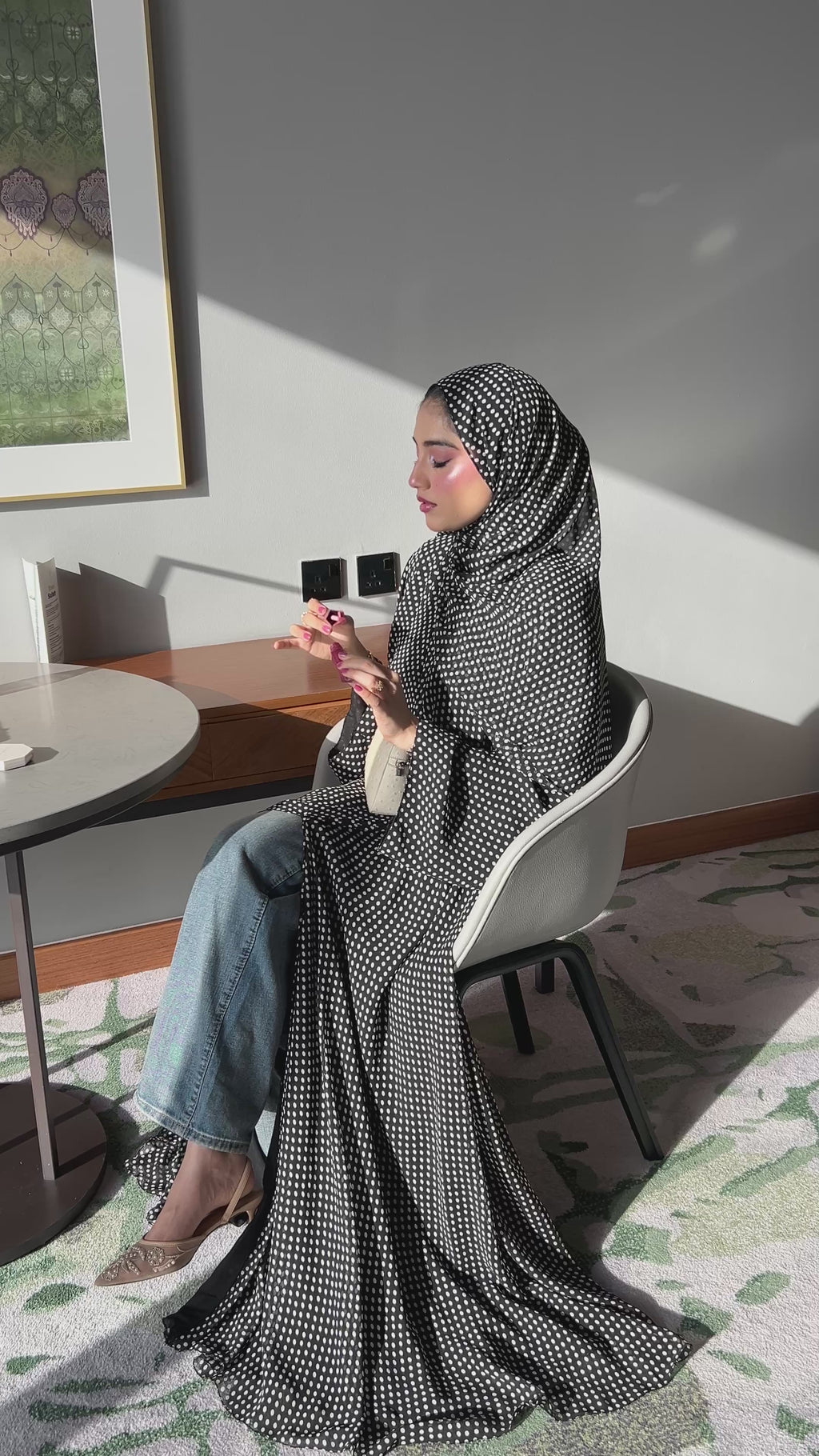 Black polka dot abaya